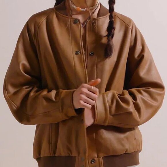 NWOT We The Free Wild Rose Vegan Suede Bomber, Chestnut, Size XS - Picture 4 of 11